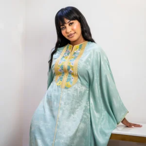 mint green embroidered kaftan with wide sleeves