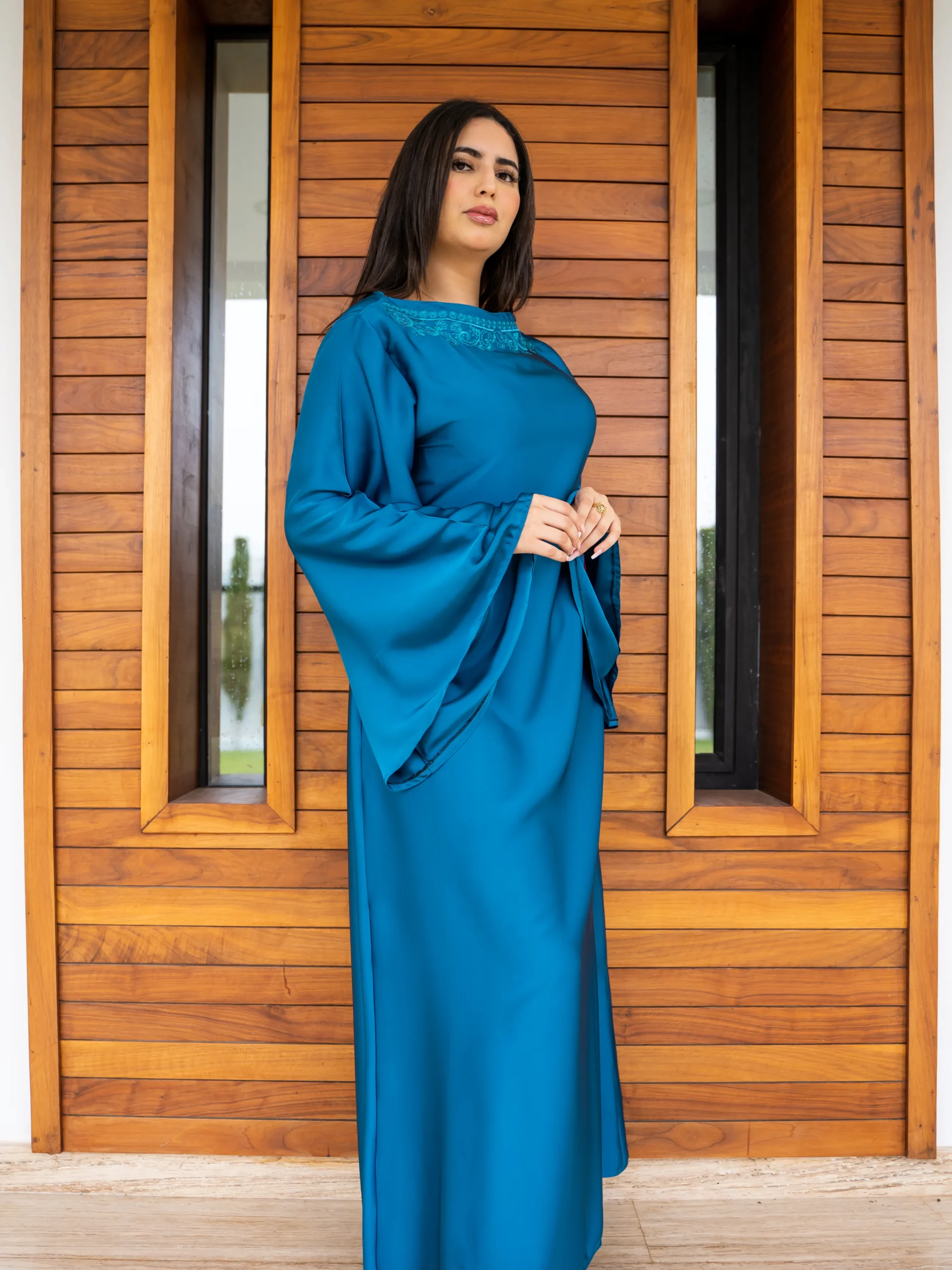 Maisam Teal Embroidered Kaftan Dress - Image 5
