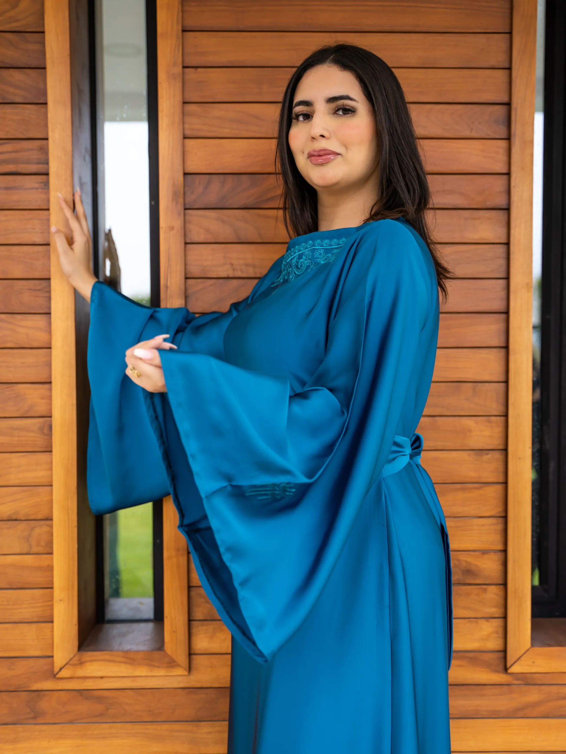 Maisam Teal Embroidered Kaftan Dress - Image 2