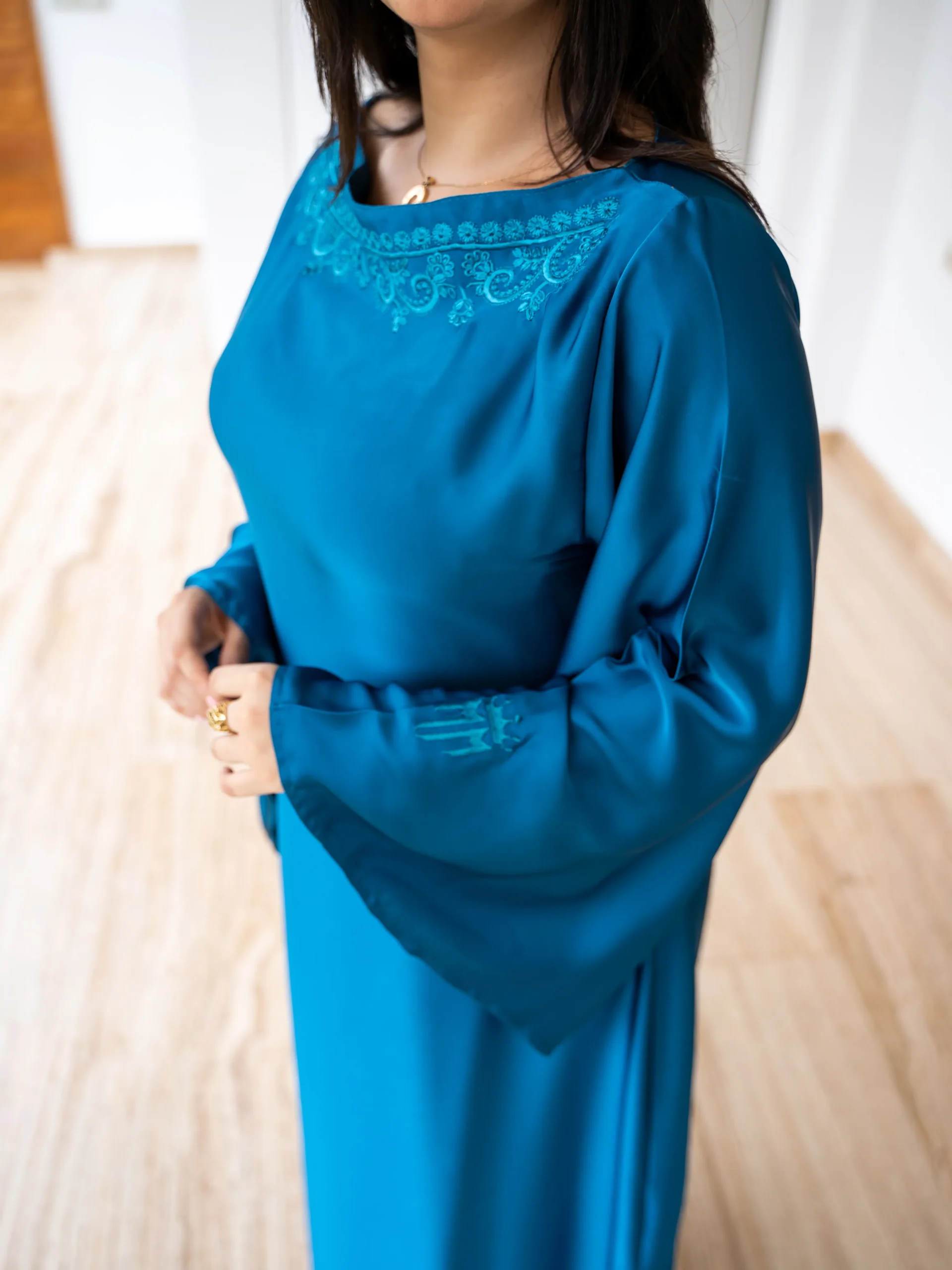 Maisam Teal Embroidered Kaftan Dress - Image 3