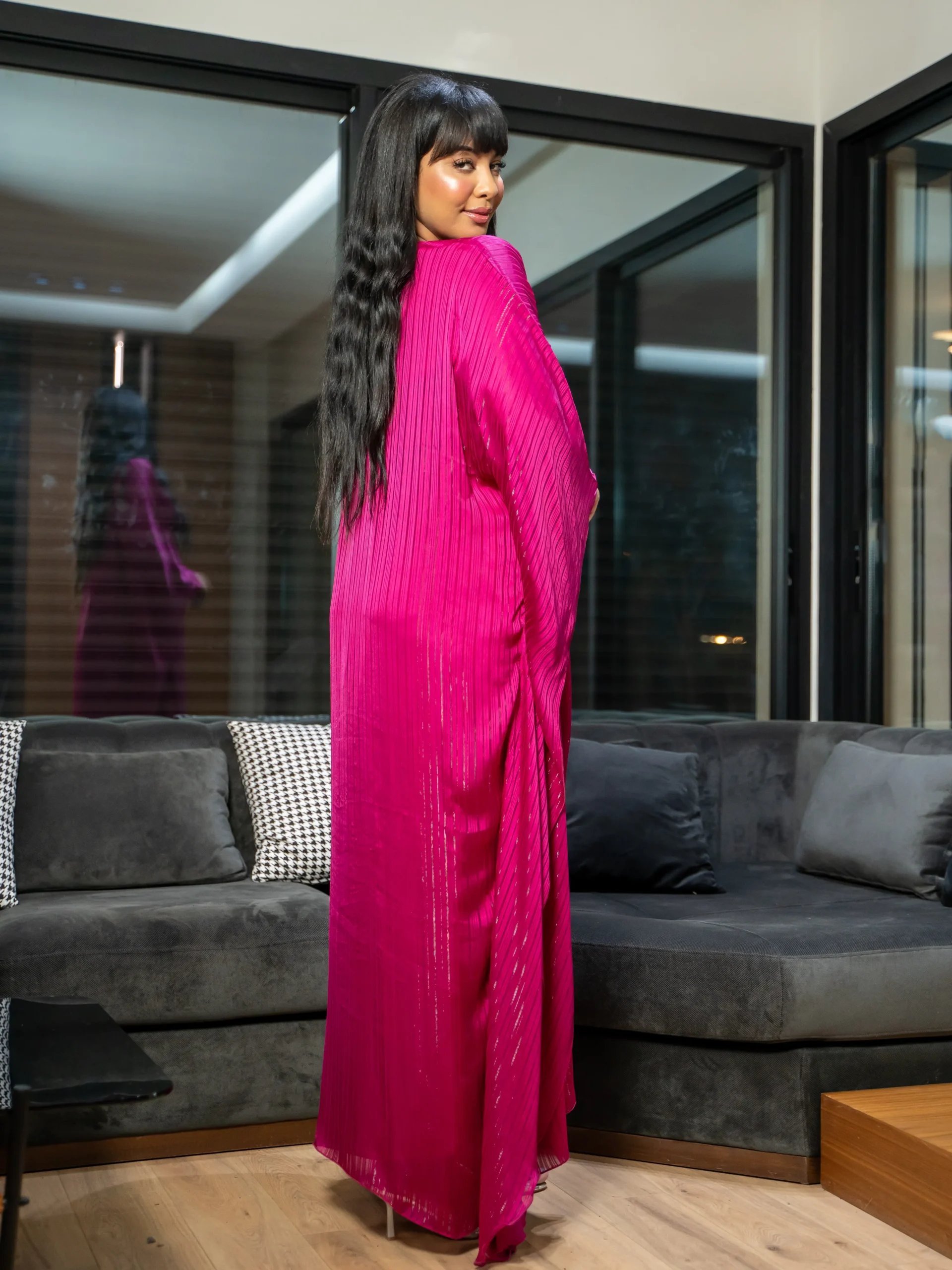 Maisam Fuchsia Shimmer Abaya with Matching Hijab - Image 5