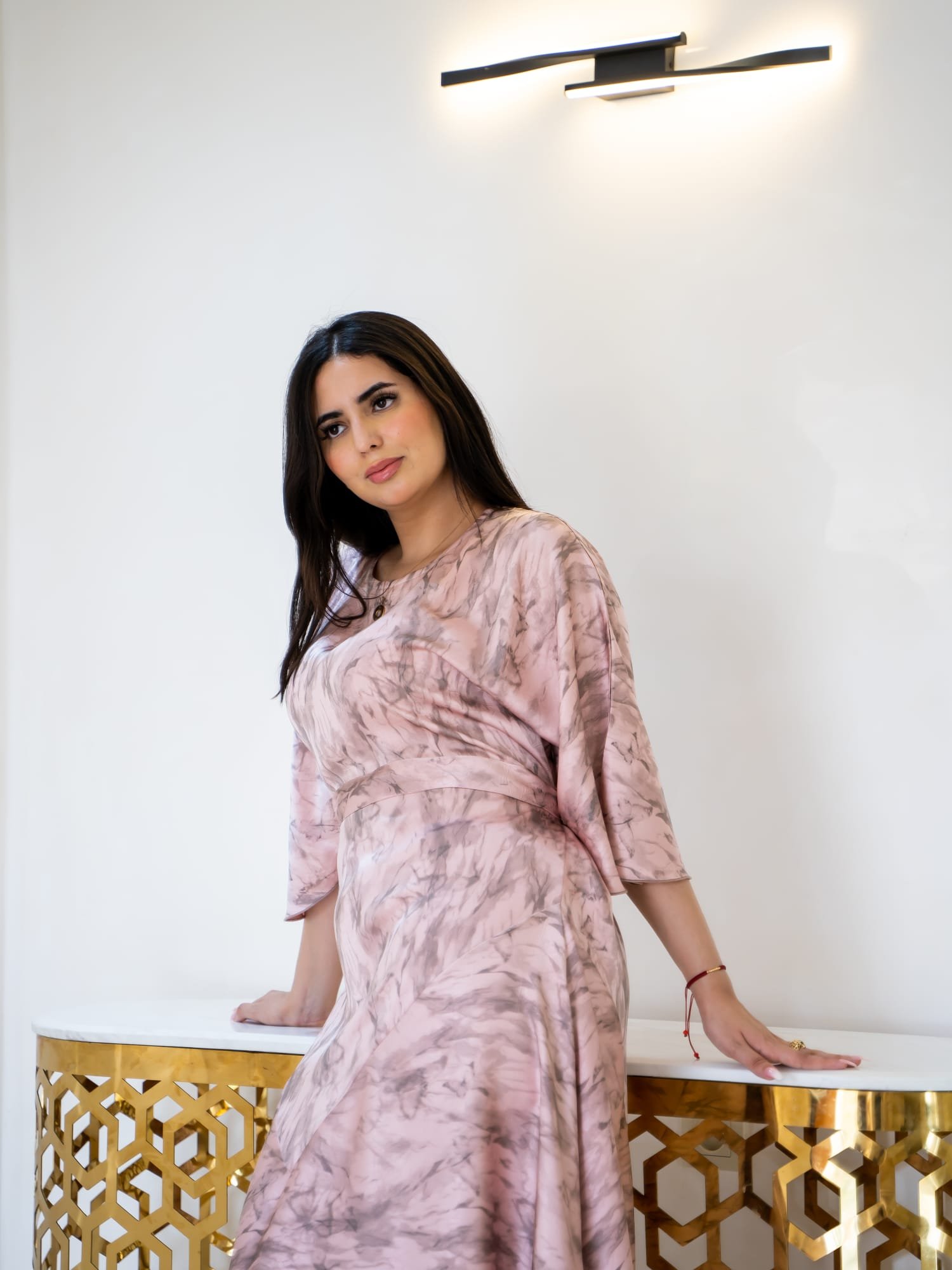 Maisam Blush Marble Print Modest Dress - Image 2