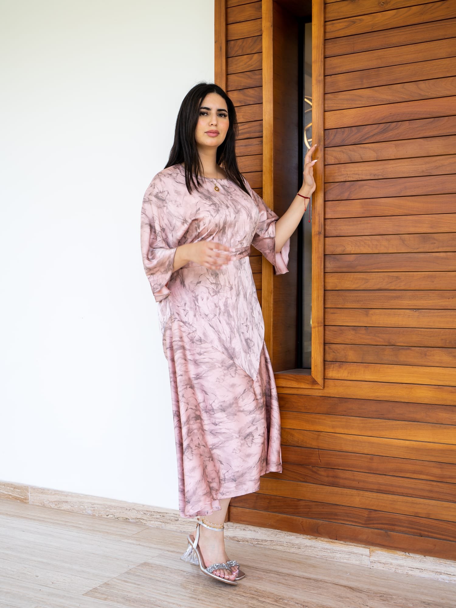 Maisam Blush Marble Print Modest Dress - Image 3