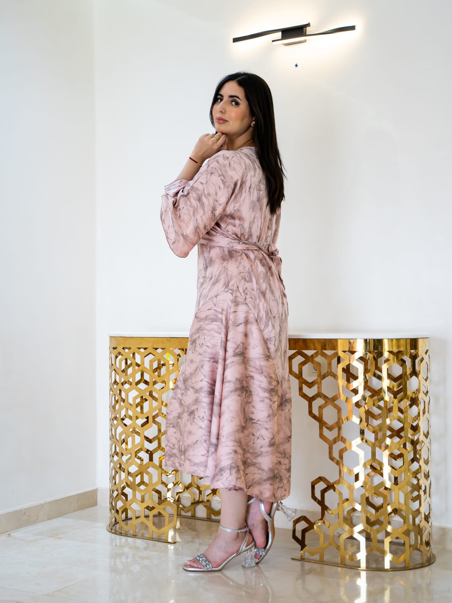 Maisam Blush Marble Print Modest Dress - Image 4