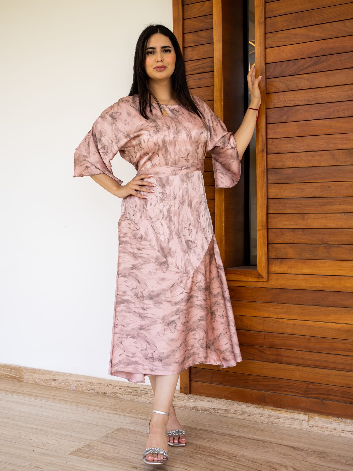 Maisam Blush Marble Print Modest Dress - Image 5