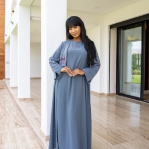 steel grey flowing kaftan with wide sleeves