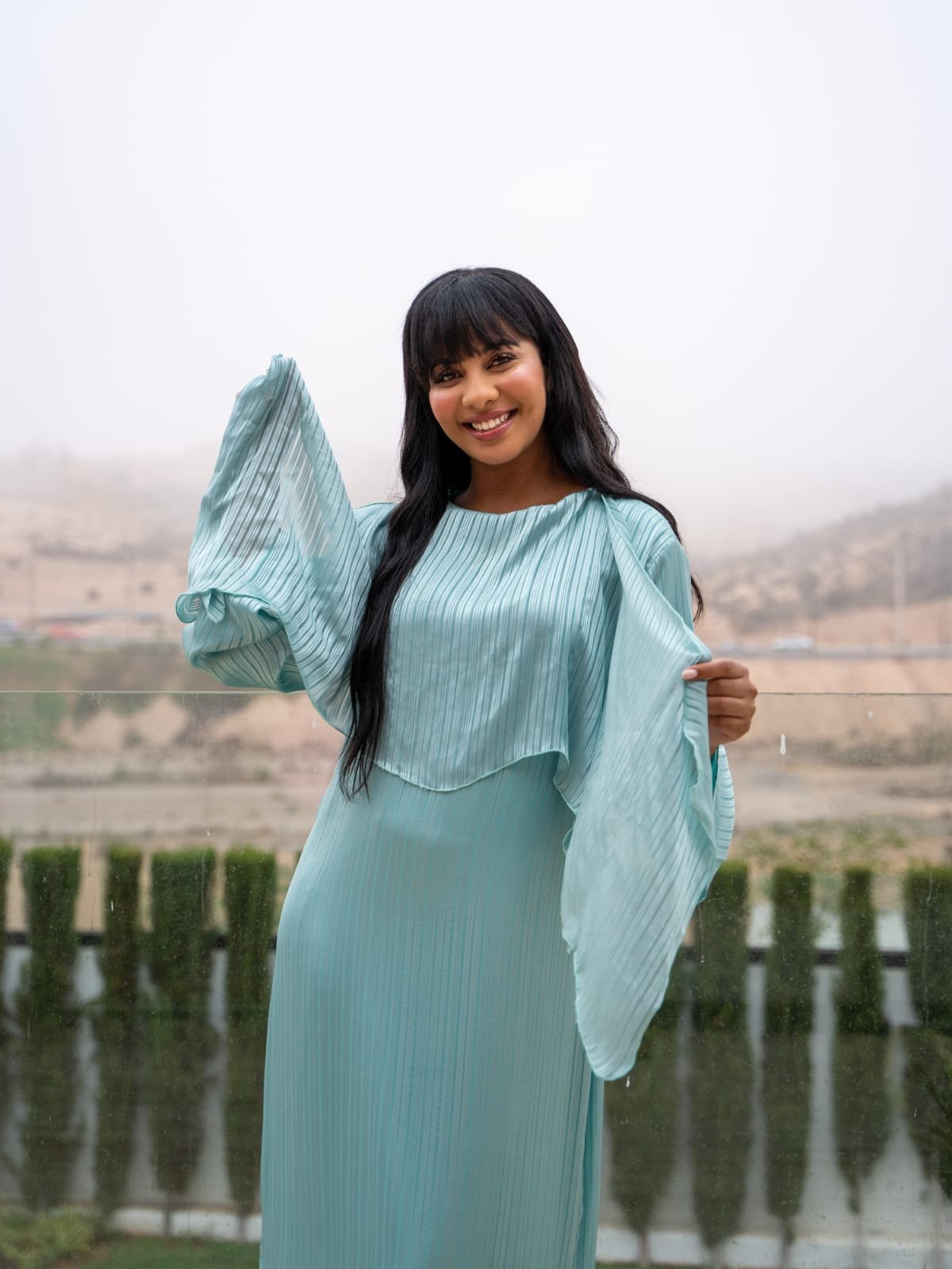 Maisam Mint Pleated Flowing Kaftan Dress - Image 5