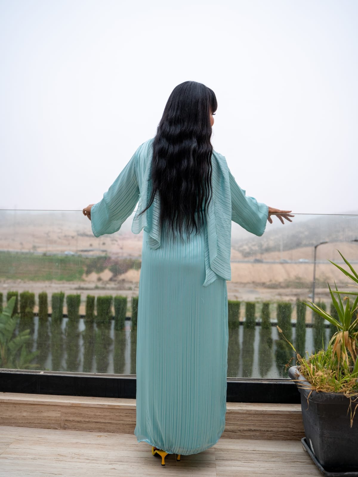 Maisam Mint Pleated Flowing Kaftan Dress - Image 6