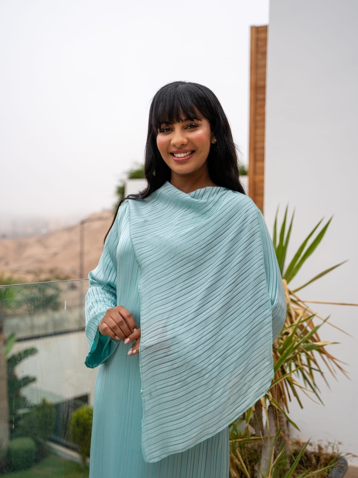 Maisam Mint Pleated Flowing Kaftan Dress - Image 8