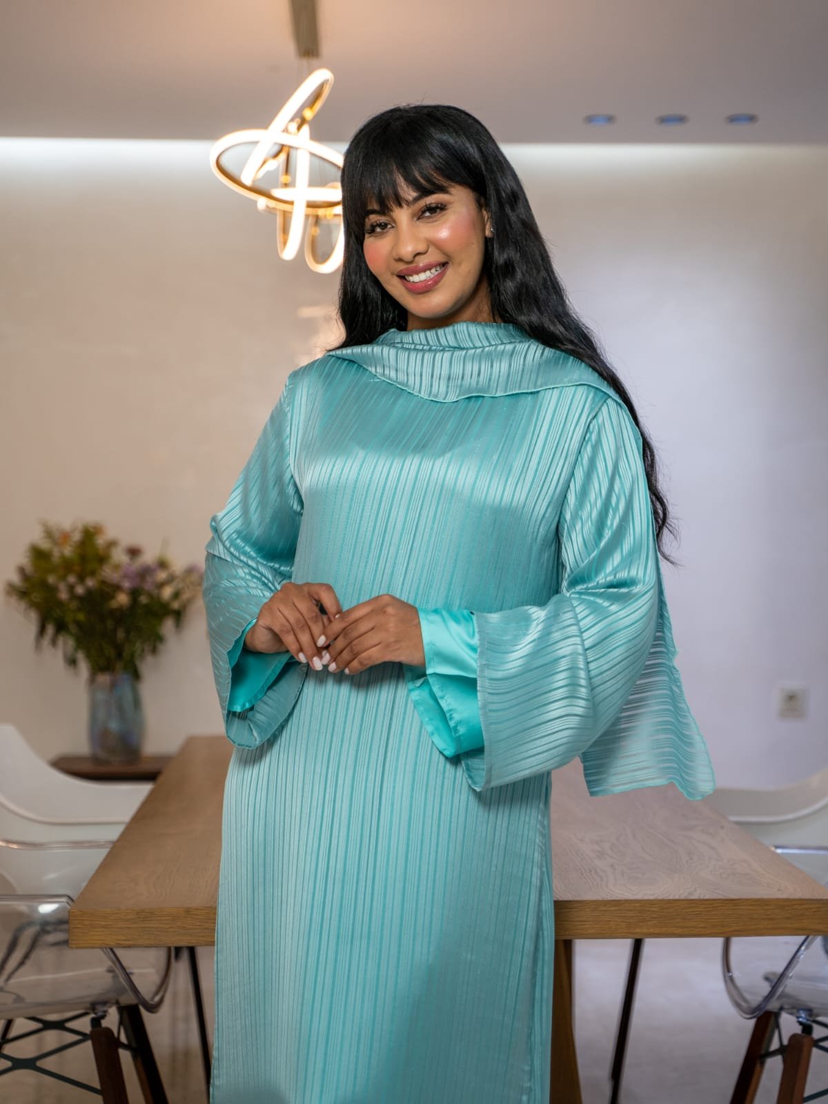 Maisam Mint Pleated Flowing Kaftan Dress - Image 9